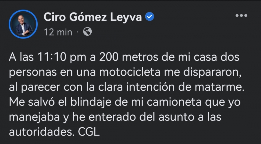 #Urgente | Ciro Gómez Leyva denuncia intento de asesinato