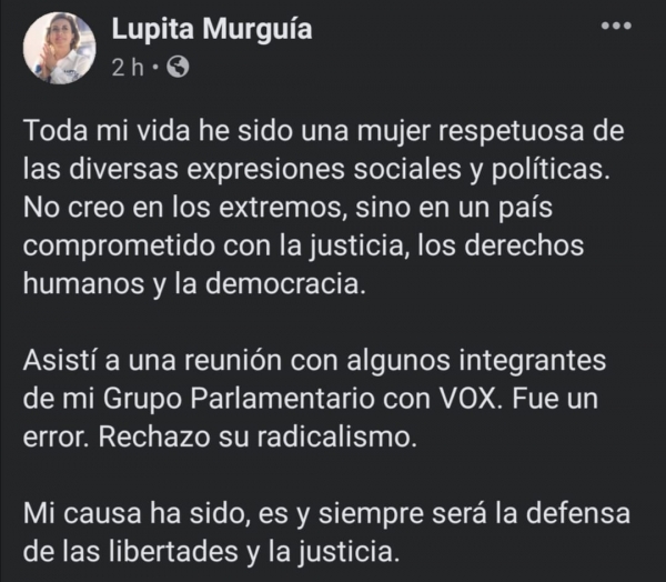 Lupita Murguía admite error tras la reunión con VOX