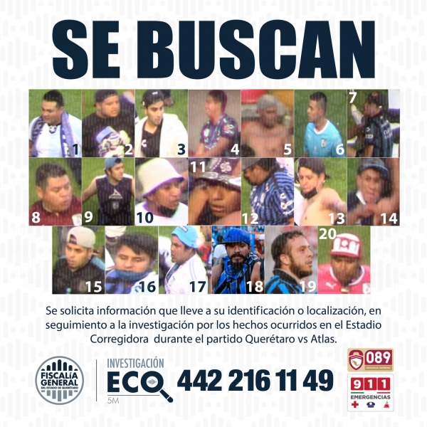 Solicita Fiscalía colaboración para identificar a más intervinientes en partido Querétaro vs Atlas