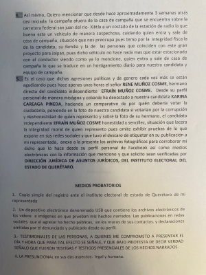 Denuncia Karina Careaga ser víctima de violencia política.