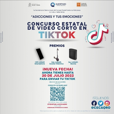 Invita SESA al Concurso Estatal de Video Corto en TikTok, Adicciones y tus Emociones