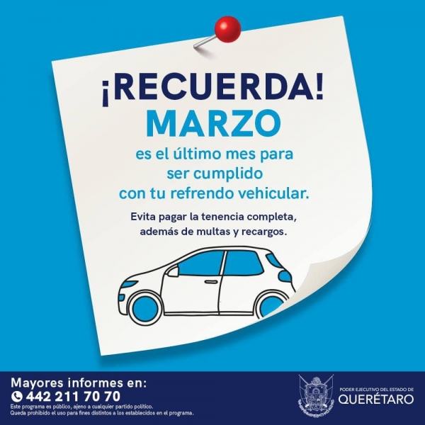 Marzo último mes para pago preferencial de refrendo vehicular