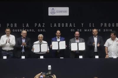 Firma el Gobernador Acuerdo por la Paz Laboral y el Progreso de Querétaro