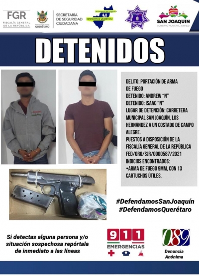 Detonaban un arma de fuego, fueron detenidos