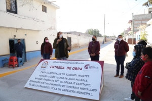 Entrega Elvia Montes obra de rehabilitación de la calle Francisco Villa en cabecera municipal.