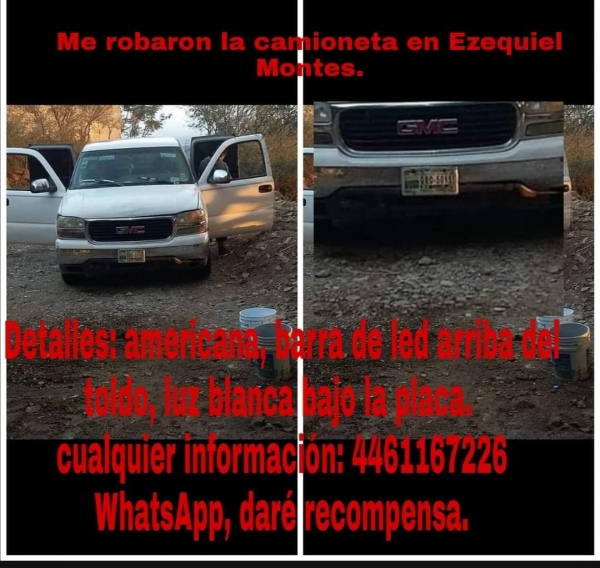 Roban camioneta en Ezequiel Montes