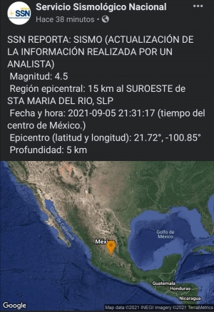 Siente San Luis Potosí temblor de 4.5 grados Richter